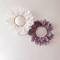 nordic feather mirror handmade wall decorations drop resistant acrylic mirror feather crafts flower tray and conch ornaments