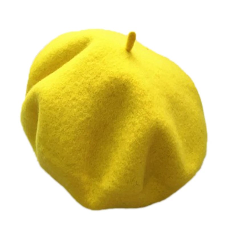 

Women Winter Warm Faux Wool Elastic Beret Hat Simple Solid Color Retro Classic French Artist Painter Elegant Beanie Cap