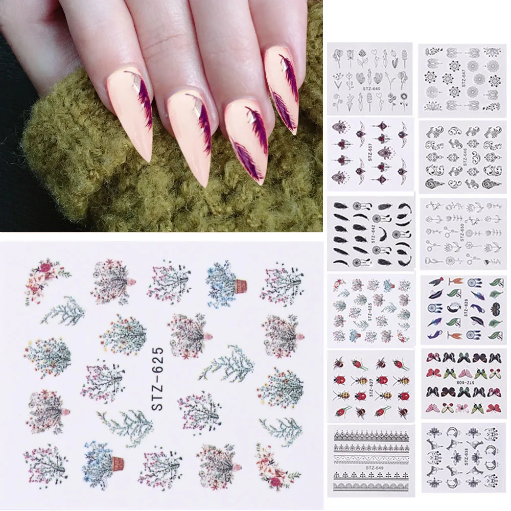 

40Pcs Random Style Black Pattern Butterfly Nail Art Stickers Accessories Animal Petal Decoration Ongles Design for Nail Tips