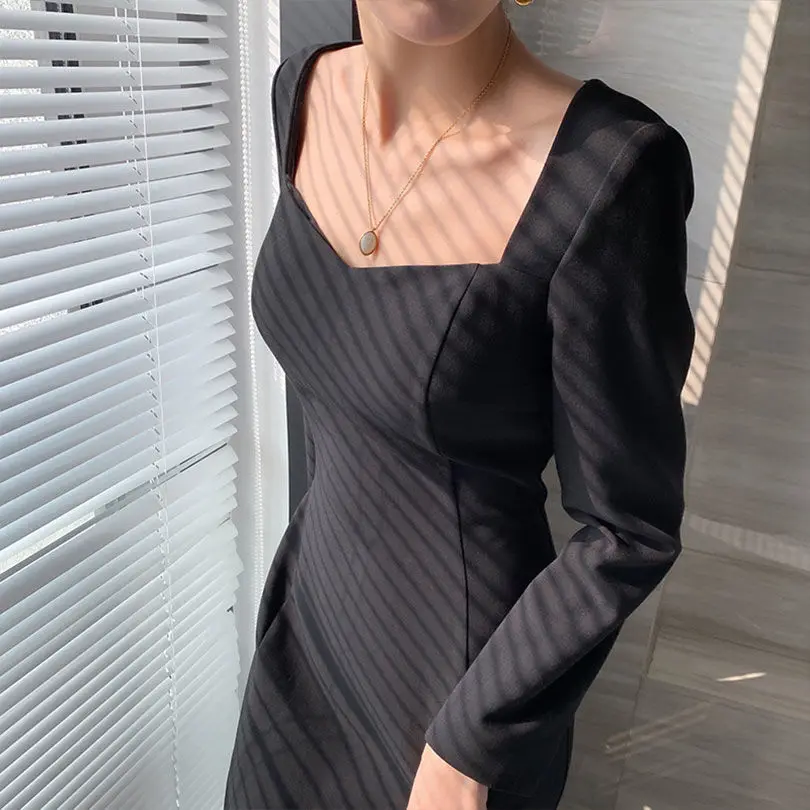 Платье женское винтажное в стиле ретро французское офисное вечернее миди-платье