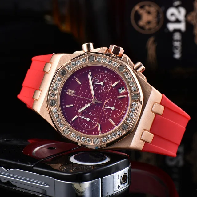 

Men's Watches Diamond Quartz Watch Full-Feature Sports Silicone Strap Male Wristwatch For Men Relogio Masculino