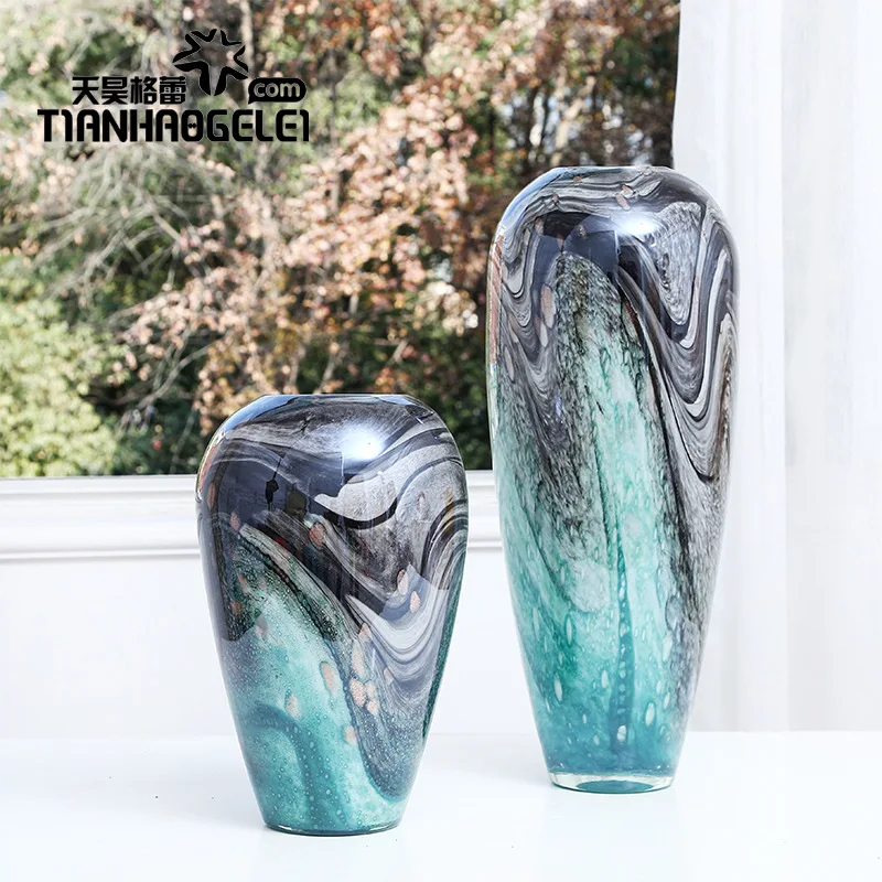 

Новинка, чернильная Ландшафтная стеклянная ваза ручной работы в китайском стиле, модель отеля, украшение для гостиной, кабинета, крыльца