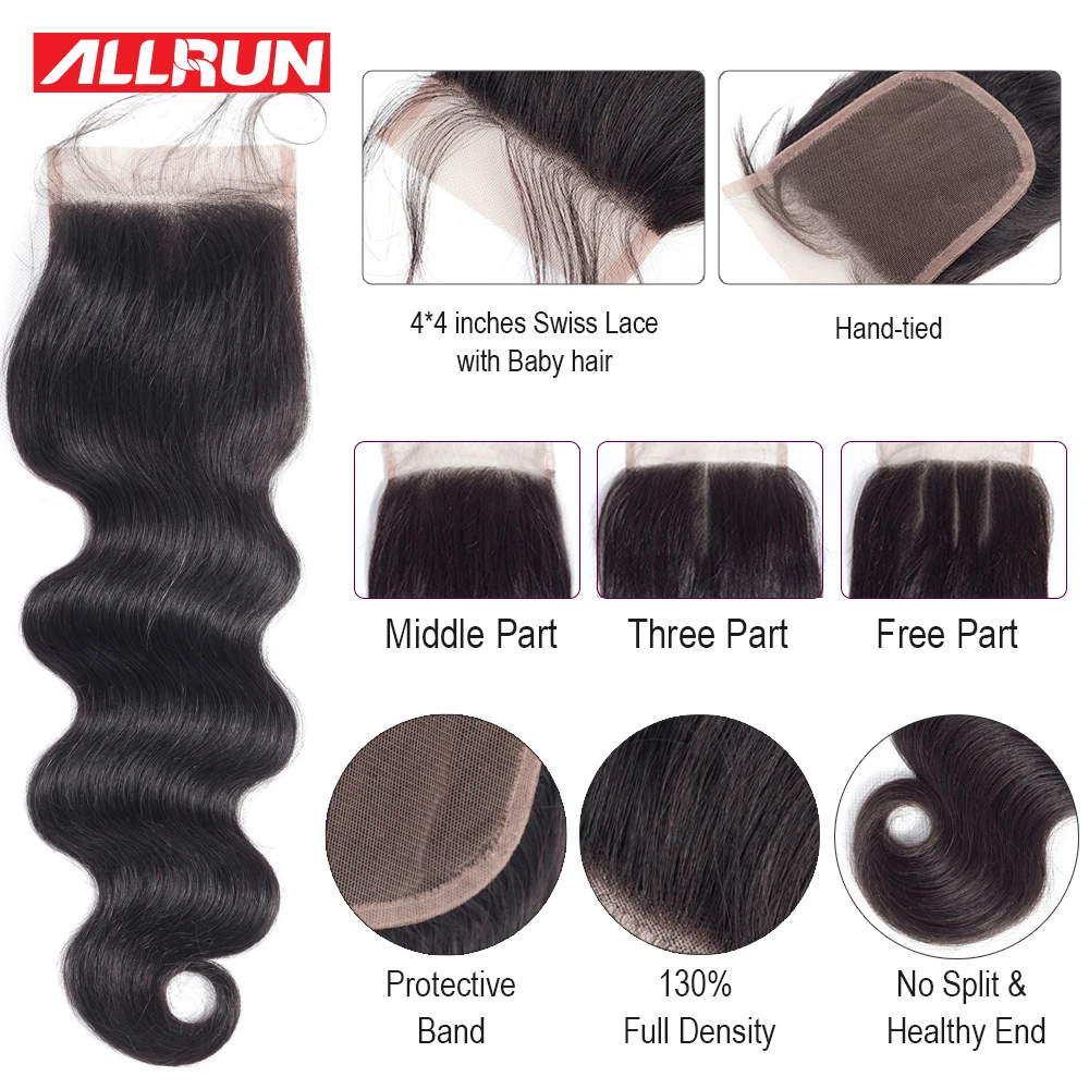 

4*4 Lace Closure Brazilian Straight Human Hair Closure 1 Pc 100% Human Hair 4*4 Closure 10-20 Inch Closure Non-remy allrun