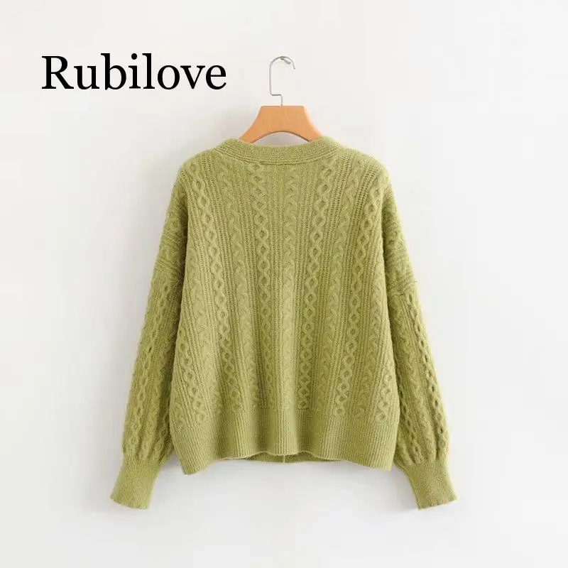 

Rubilove 4 colors women's vintage loose v-neck cardigans female v-neck all-match winding crochet elegant sweater one size