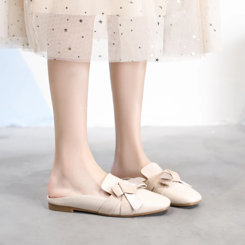 Plus Size Slippers Bow Tie Sandals for Women Flat Comfortable Beach Slippers Women Summer Shoes Woman Elegant Flat Shoes Women