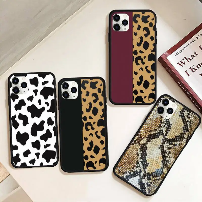 

Black White Cow Snake Leopard Print Phone Case Rubber for iPhone 12 pro max mini 11 pro XS MAX 8 7 6 6S Plus X 5S SE 2020 XR