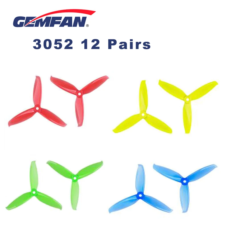 12 пар Gemfan Flash 3052 3,0x5,2 PC Пропеллер Опора 5 мм монтажное отверстие для 1306-1806 двигателя RC FPV Дрон черный синий красный розовый