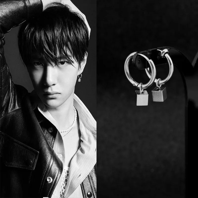 Новые серьги из нержавеющей стали KPOP подвеска в виде двух кубиков клипса для
