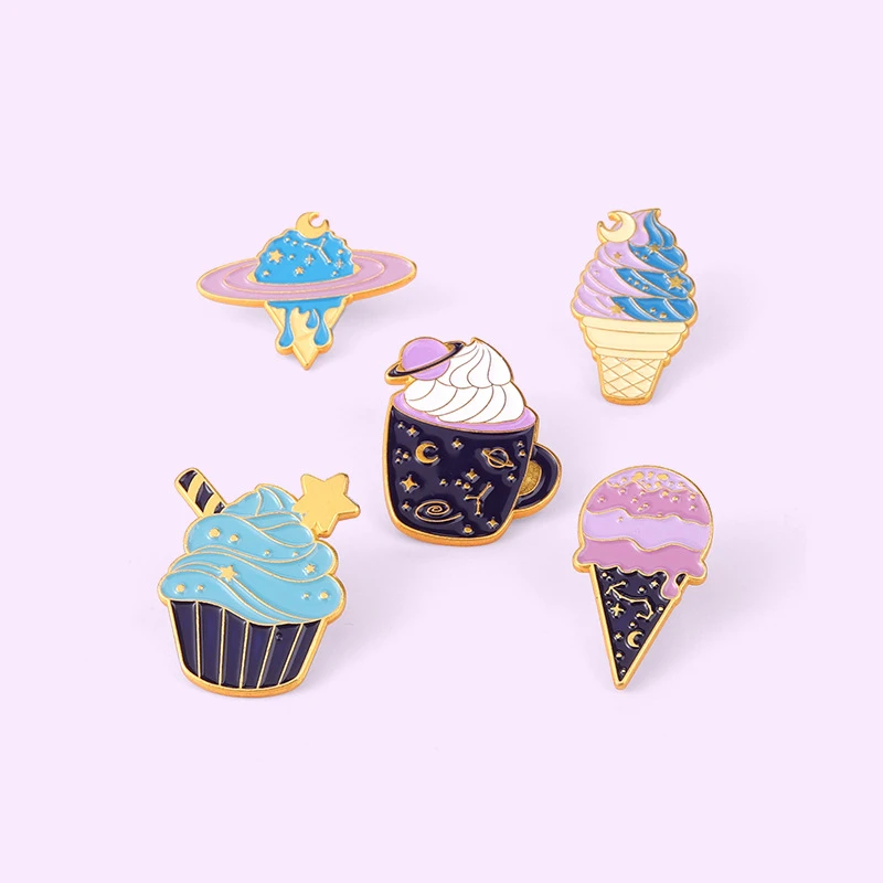 

Planet Ice Cream Enamel Pin Custom Cupcake Dessert Brooches Badges for Bag Clothes Cartoon Playful Universe Jewelry Gift for Kid