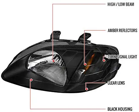 Sulinso 2 шт. для 99 00 Honda Civic Сменные JDM черные фары передние левые + правые| |