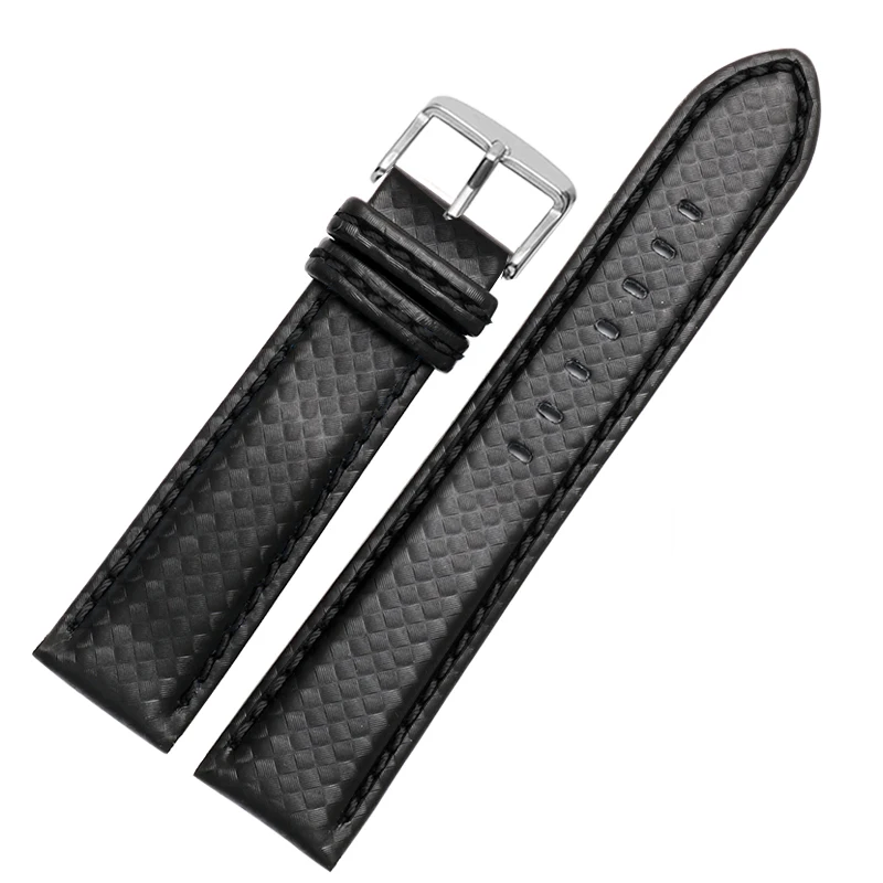 black pin clasp 18 мм 20 мм 22 мм 24 мм мужской браслет для часов Ремешок из углеродного волокна с красной прошивкой+ кожаная подкладка из нержавеющей стали застежка ремешок для часов - Цвет ремешка: black pin clasp