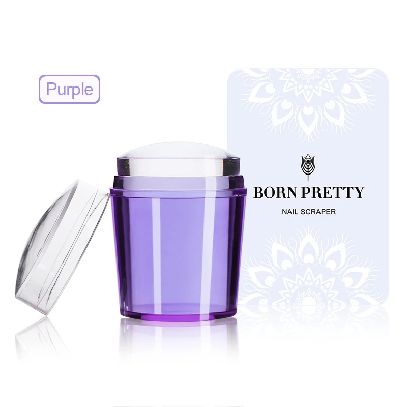 Purple 1 шт. прозрачная ручка для ногтей Stamper с скребок для ногтей желе силиконовая прокладка головка с прозрачным гвоздь с широкой шляпкой штамповки DIY Инструменты для дизайна - Цвет: Purple