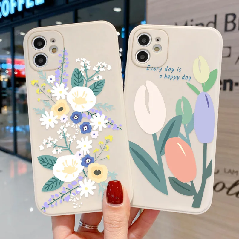 

Case For iPhone 11 Pro Cases Silicone Bumper For iPhone 12 XR XS Max 7 8 Plus 6 6S 12 Mini SE 2020 TPU Flowers Print Funda
