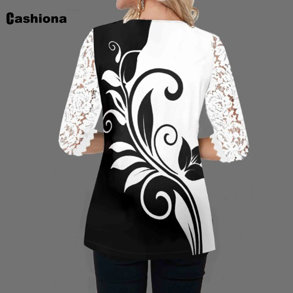 

Women Boho T-shirt Patchwork Lace butterfly Print Loose V-neck Female Tops 2020 Summer Plus size Ladies Tees Casual Shirt Femme