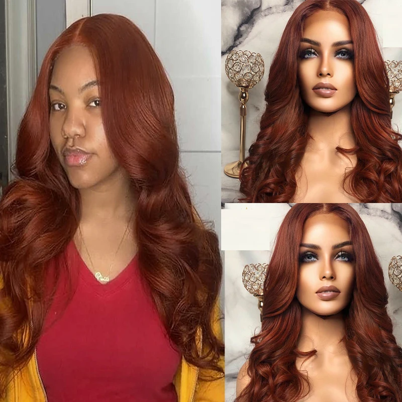 

Orange 26'' 180% Synthetic Front Lace Wig Long Wavy Brown Orange Blonde Wigs for Women Daily Party High Density Heat Resistant
