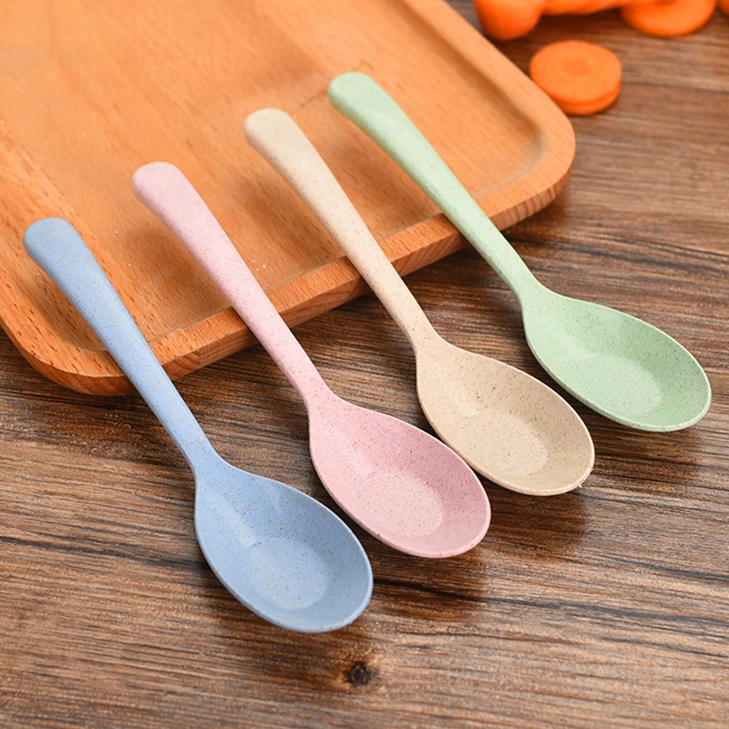 4 шт. длинная ручка ложка из пшеничной соломы Детские Ложки портативная посуда