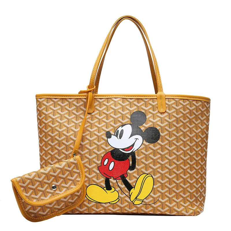 

2p Disney Mickey Mouse women's bag 2021 new fashion versatile handbag dog teeth large capacity shopping bag cartoon makeup bag