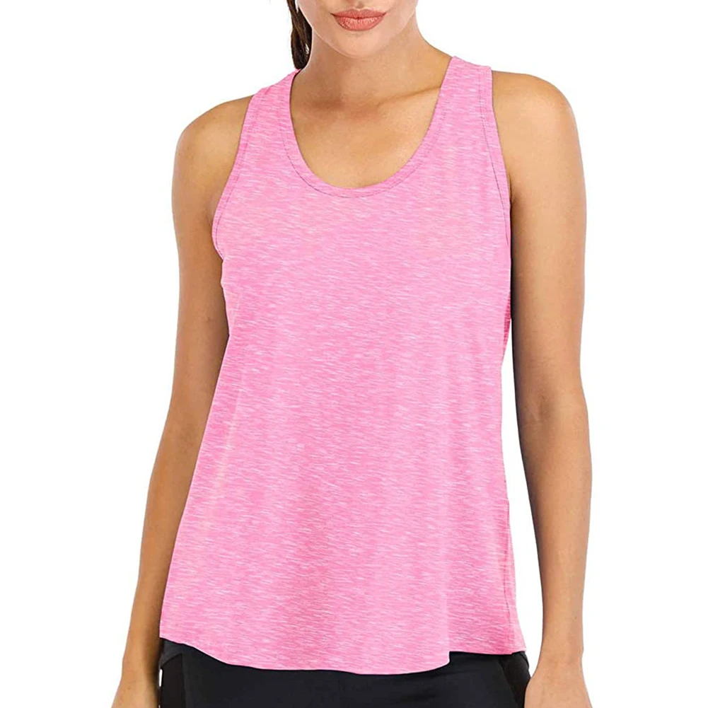 

Women Sporty Solid Color O Neck Sleeveless Quick Dry Raceback Vest Loose Blouse