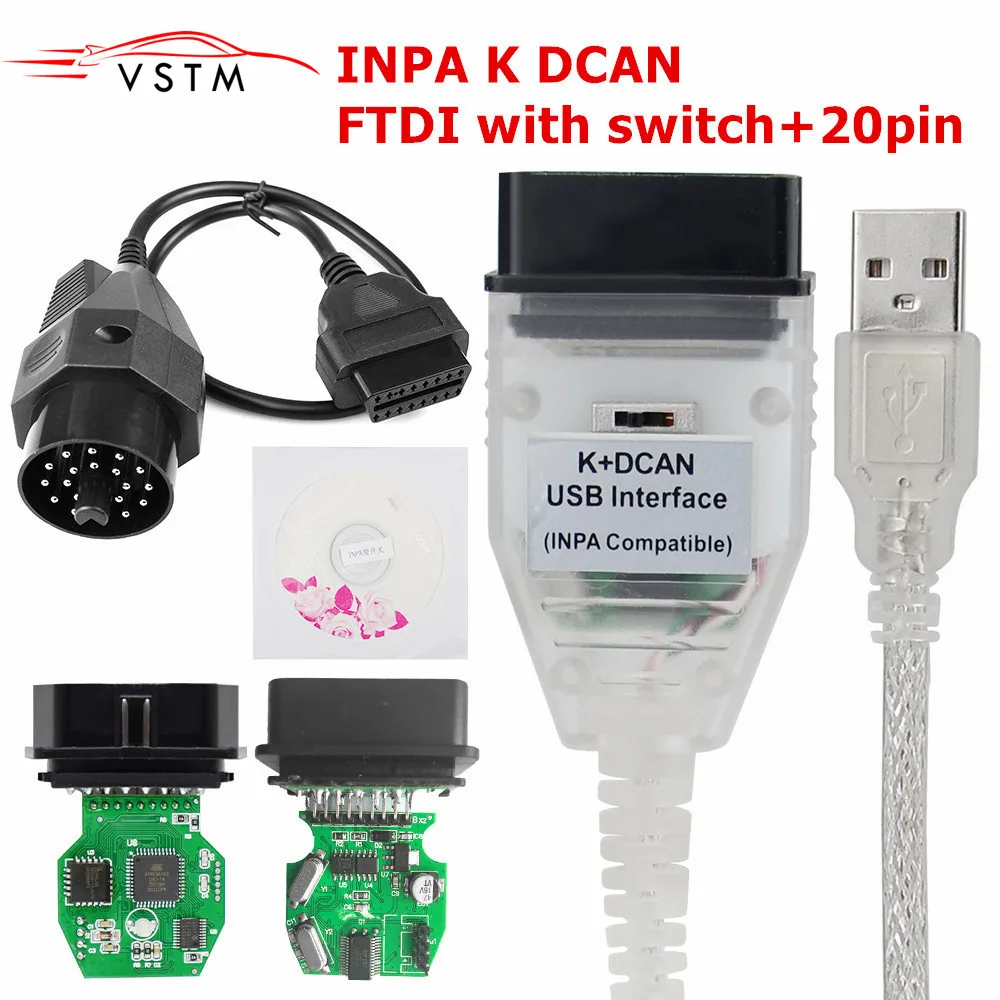 INPA K CAN с чипом FT232RL переключателем для BMW DCAN USB интерфейсный кабель 20-контактным