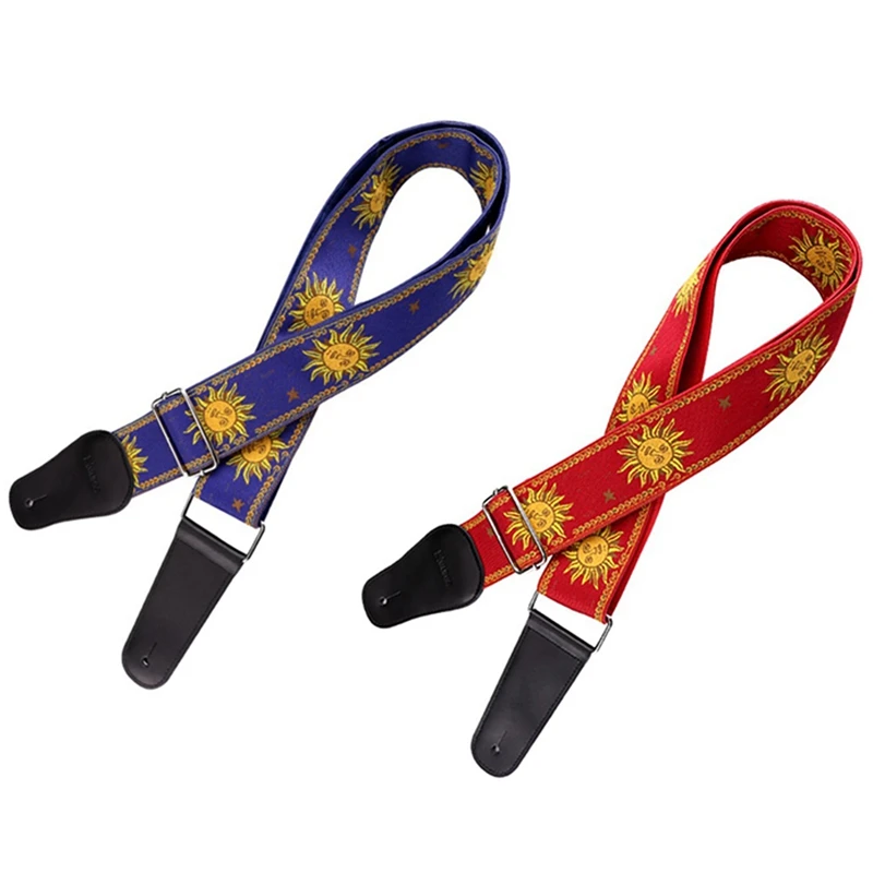 

2x Hot Guitar Strap Electric Guitar Strap Bass Strap Belt with Embroidery for Guitar Blue & Red