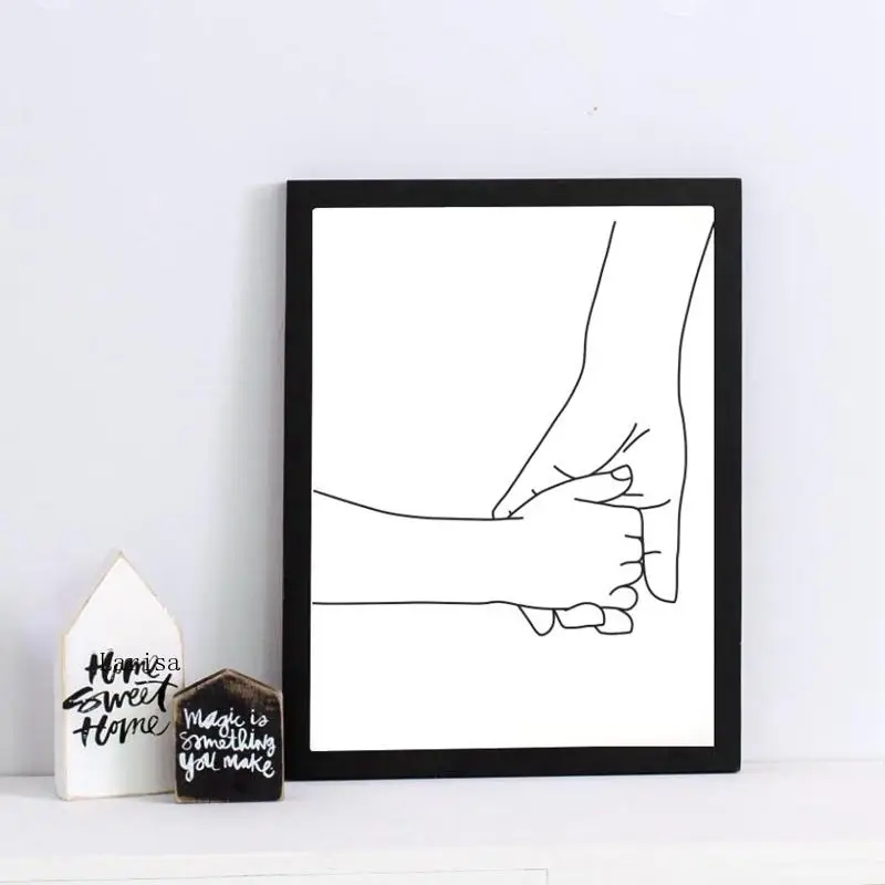 

Holding Hands Line Art Print Mom Child Hands Poster Nursery Wall Art Canvas Painting Nordic Love Wall Decor for Kids Room