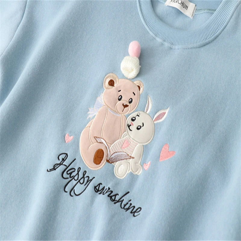 

Merry Pretty Womens Hoodies Sweatshirts Harajuku Cartoon Bear Embroidery Thick Pullover Long Sleeve O-Neck Loose Tracksuit