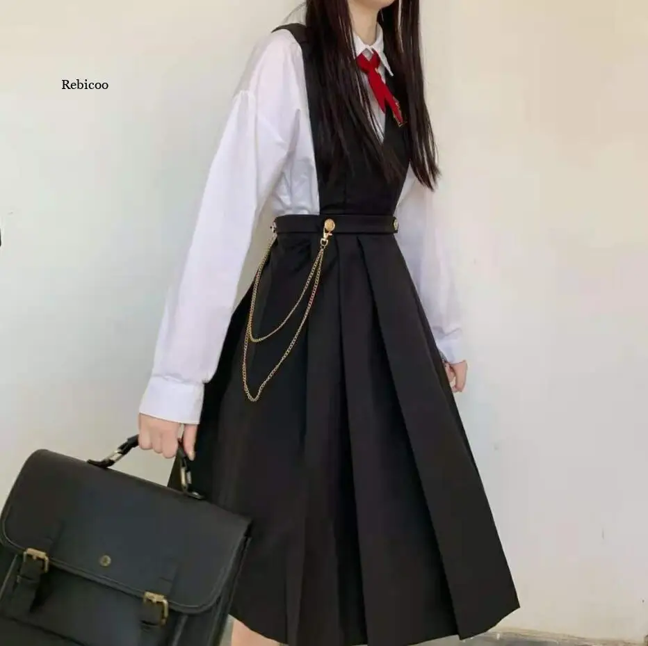 

Excellent Student JK Uniform Vest Dress Chain Bow Tie High Quality College Style Dress