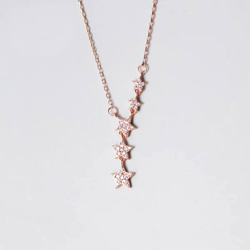 

Ginin 925 Sterling Silver Necklace For Women Korean Elegance Rose Gold Zircon Stitching Star Pendant Choker Wedding Gift Jewelry