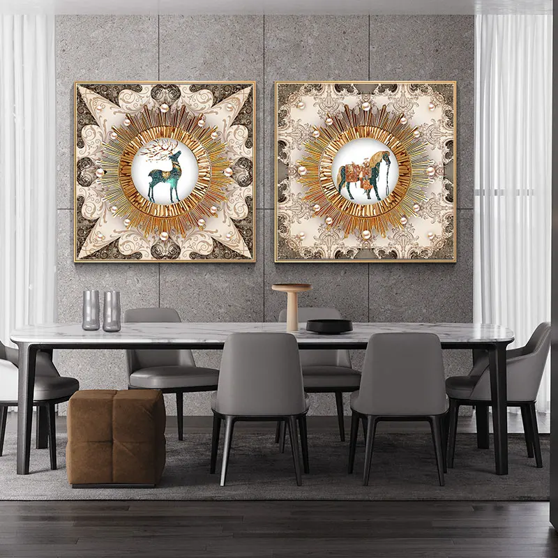 

Elk and Horse whith Pearl Picture Canvas Painting Decor Painting Oil Painting Wall Poster Modern Wall Art Picture in Livingroom