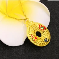 hi lm vintage ethnic 24k gold hollow out fish flower pendant necklace for unisex party jewelry with chain birthday gift no fade