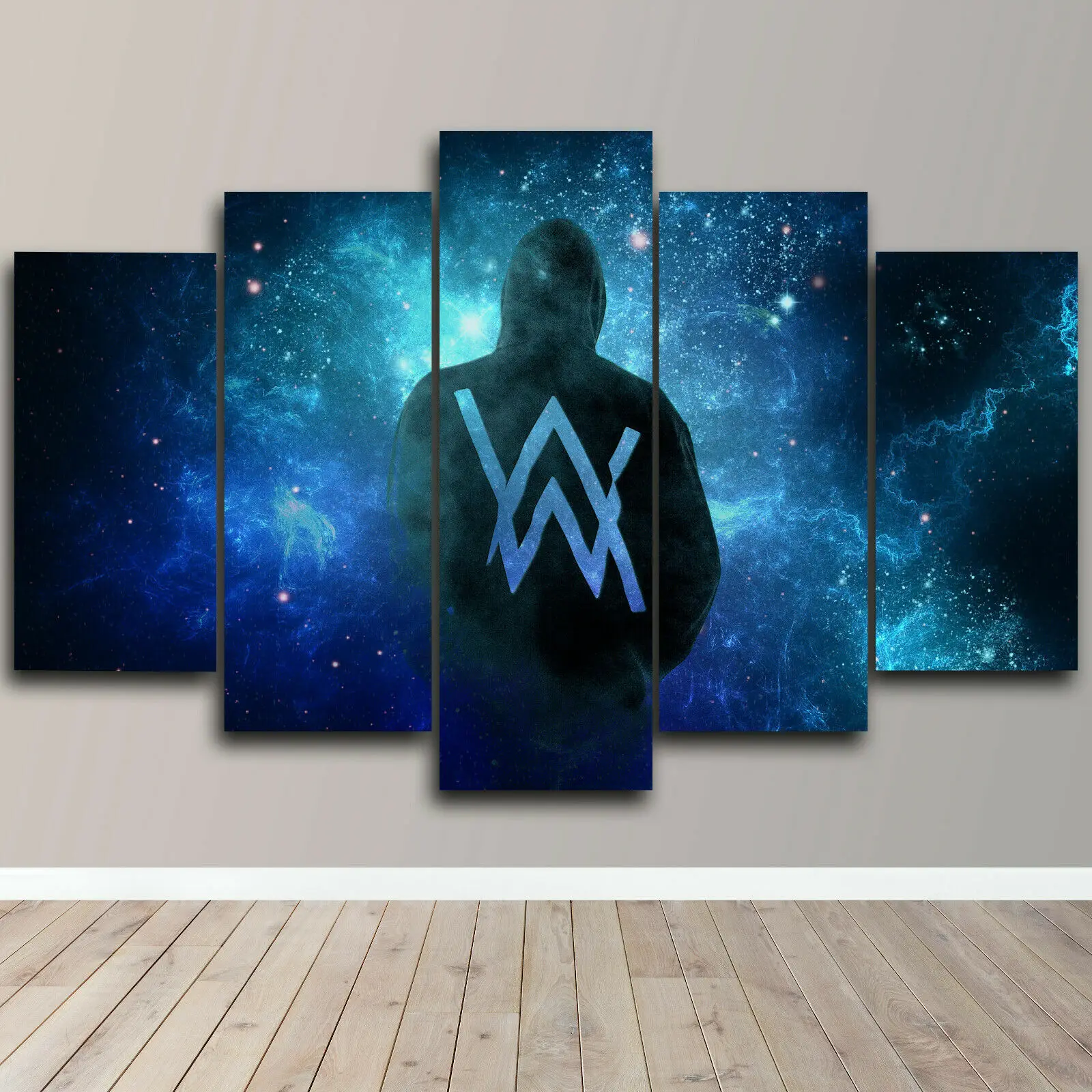 

No Framed 5 Pieces Alan Walker DJ Typography Logo AW Print Wall Art Canvas Posters Pictures Paintings Home Decor for Living Room