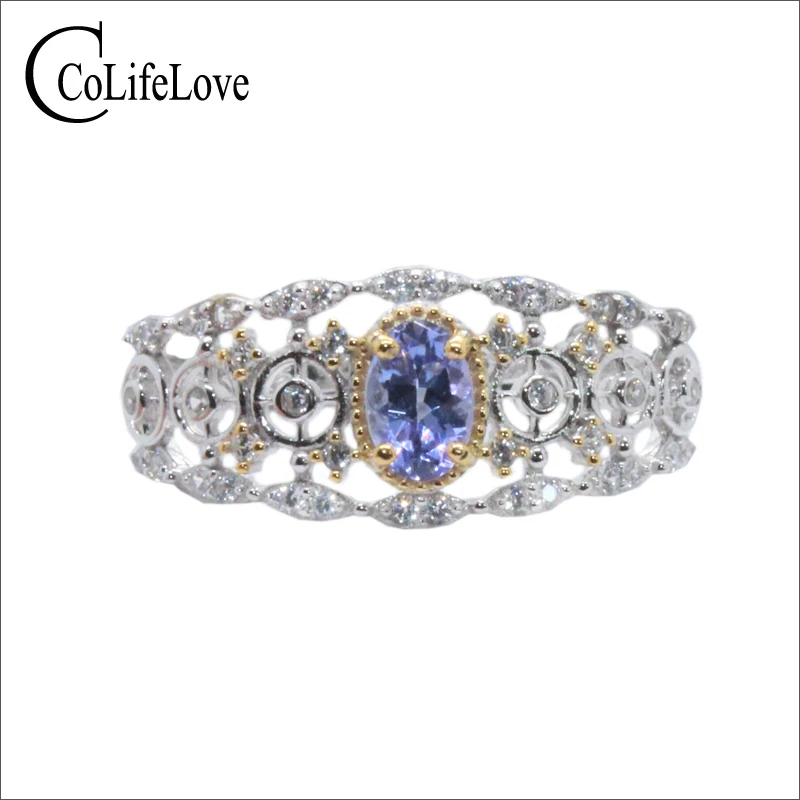 Роскошное серебряное кольцо из танзанита для вечерние 100% карат 4*6 мм натуральное