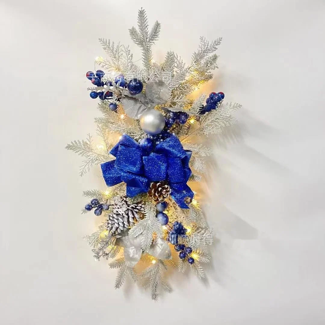 Guirnalda de Navidad para decoraci&oacute;n del hogar, decoraci&oacute;n de escalera con luz colgante, dise&ntilde;o de escena navide&ntilde;a, Flocado de nieve blanca-2