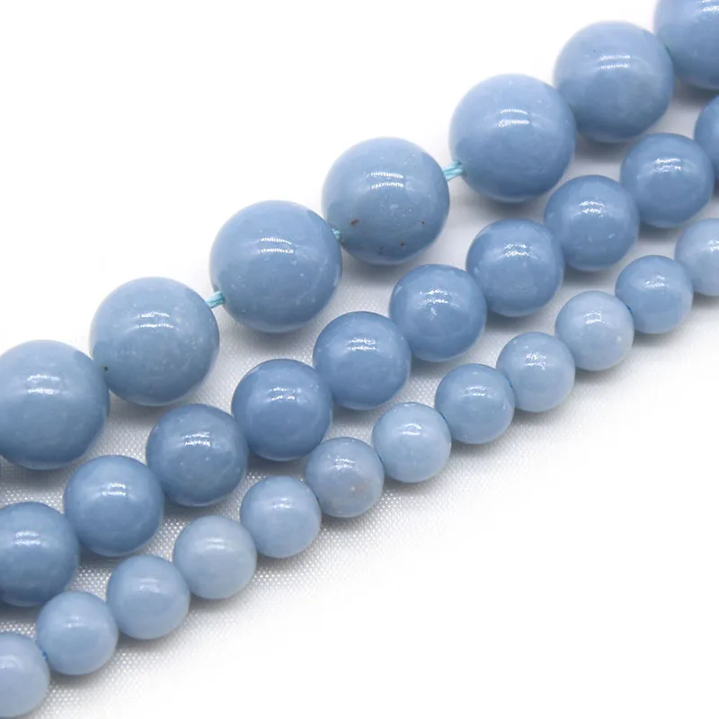 Natural AAA Blue Angelite Stone Beads Round Loose Spacer Beads 6 8 10 mm For Jewelry Making DIY Necklace Bracelet Gift 15