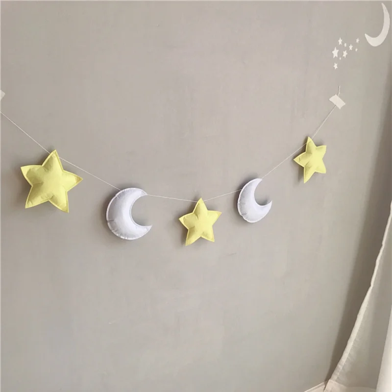 

Nordic Kids Room Hanging Wall Decor Felt Stars Moon String Star Garland Party Banner Tent Bed Mat Baby Shower Bunting Ornament