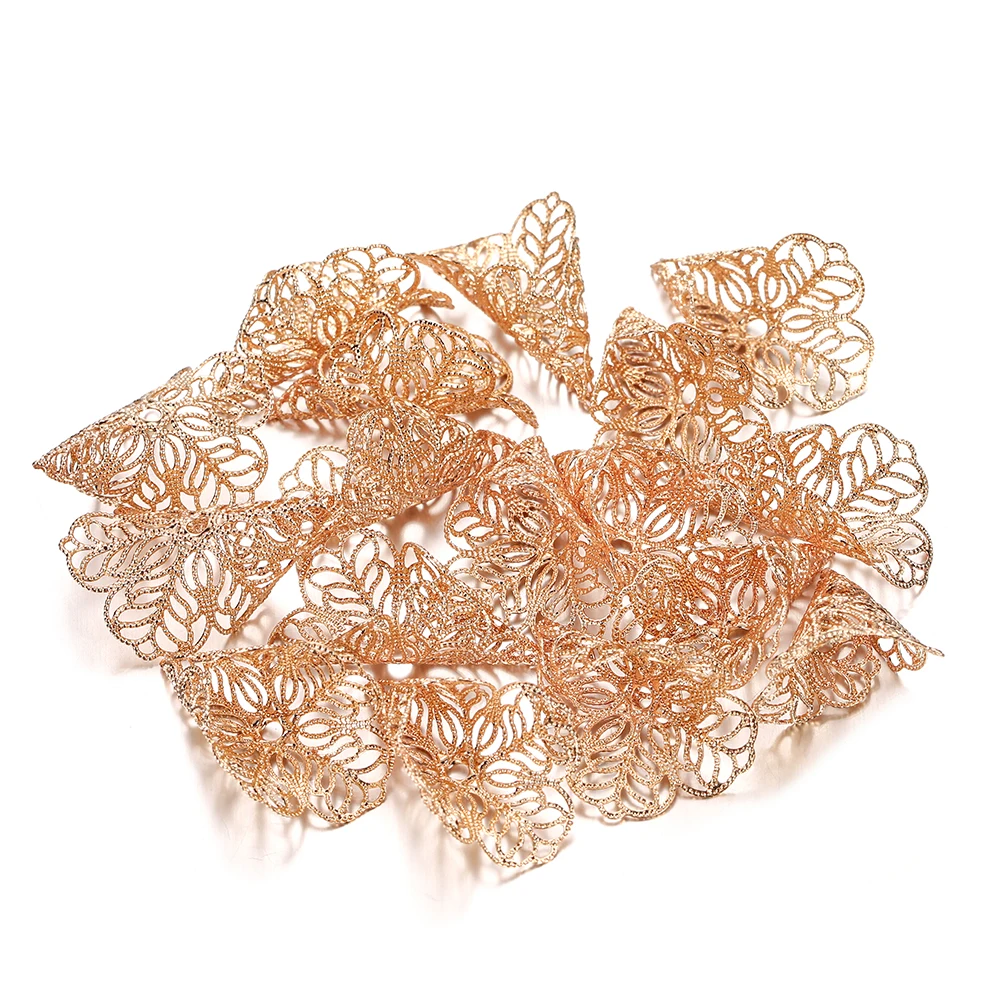 20pcs/lot Ancient Filigree Copper Beads Caps Hollow Out Flower End Connectors For DIY Jewelry Making Supplies Accessories - купить по
