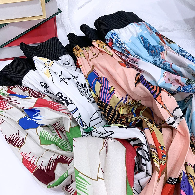 

Graffiti Print Skirts Women 2021 Spring Summer New High Waist Pleated Skirt Streetwear Big Swing Elastic Waist Midi Skirt Faldas