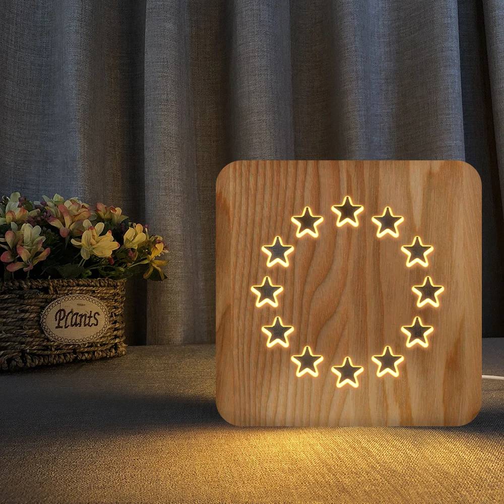 Креативный 3d светодиодный деревянный ночник звезда флаг луна стильный модный