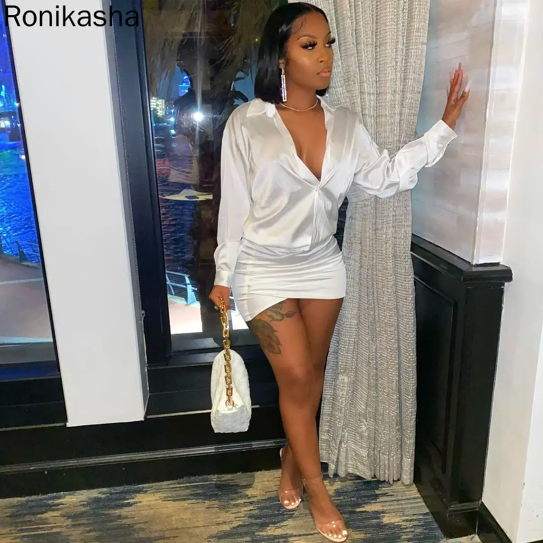 

Женские платья Ronikasha, уличное свободное мини-платье-рубашка с отложным воротником, повседневный костюм