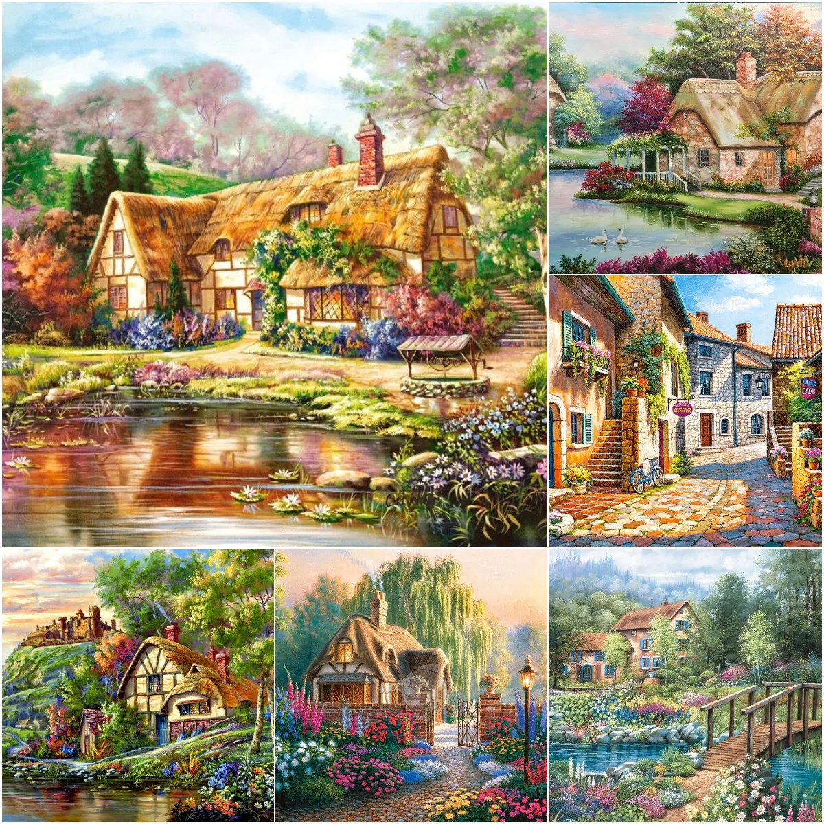 5D Diamond Painting Landscape Cottage Mosaic Rhinestone Country House Decorative Embroidery Wall Art Cross Stich Sets Fantasy