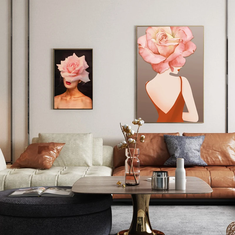 

Modern Woman Art Canvas Painting Print Fashion Nordic Girl Poster for Living Room and Bedroom Home Mural Decor Stick On The Wall