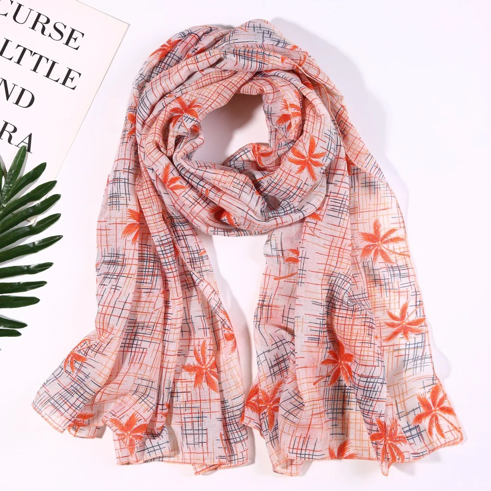 2020 New Coconut Tree Print Scarves Shawls Long Soft Viscose Silver Foil Wrap Scarf Hijab 7 Color Free Shipping |