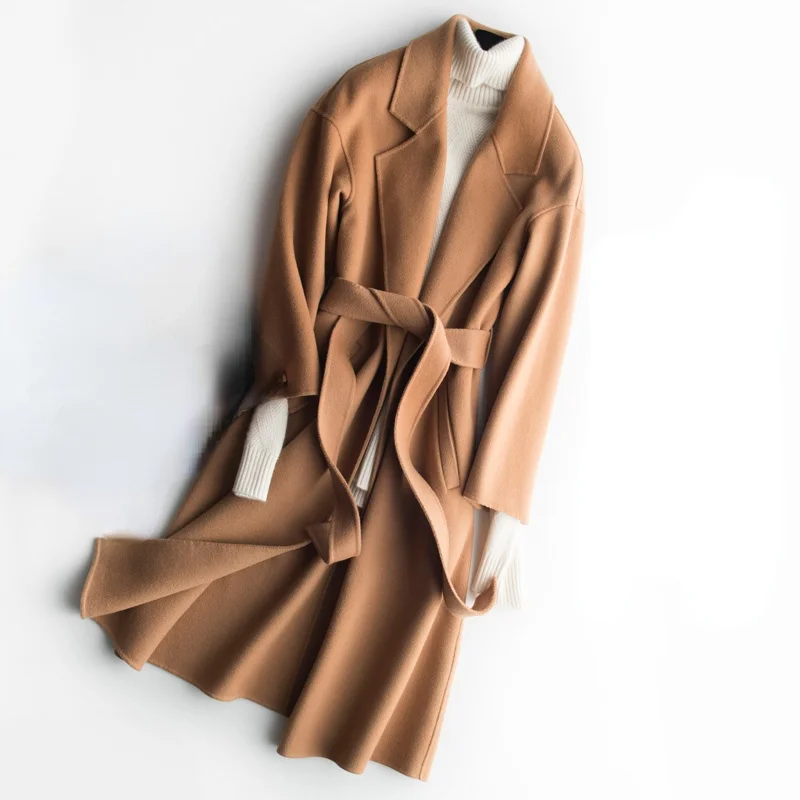 

2021 Autumn 100% Genuine Wool Coats Women Double-faced Woolen Jackets with Belt Women's Trench Coats Manteau Femme Hiver Gmm152
