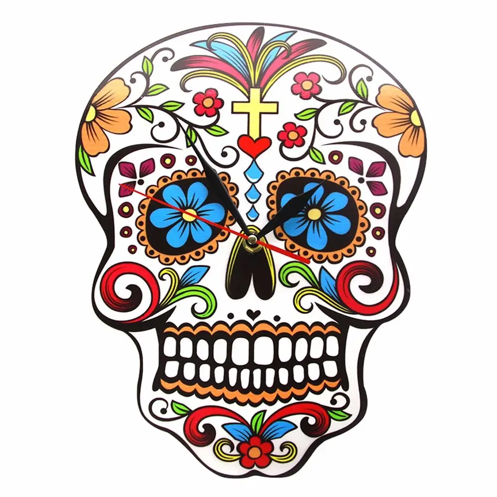 Мексиканские Часы Dia De Los Muertos Day of the Dead настенные часы с цветочным черепом
