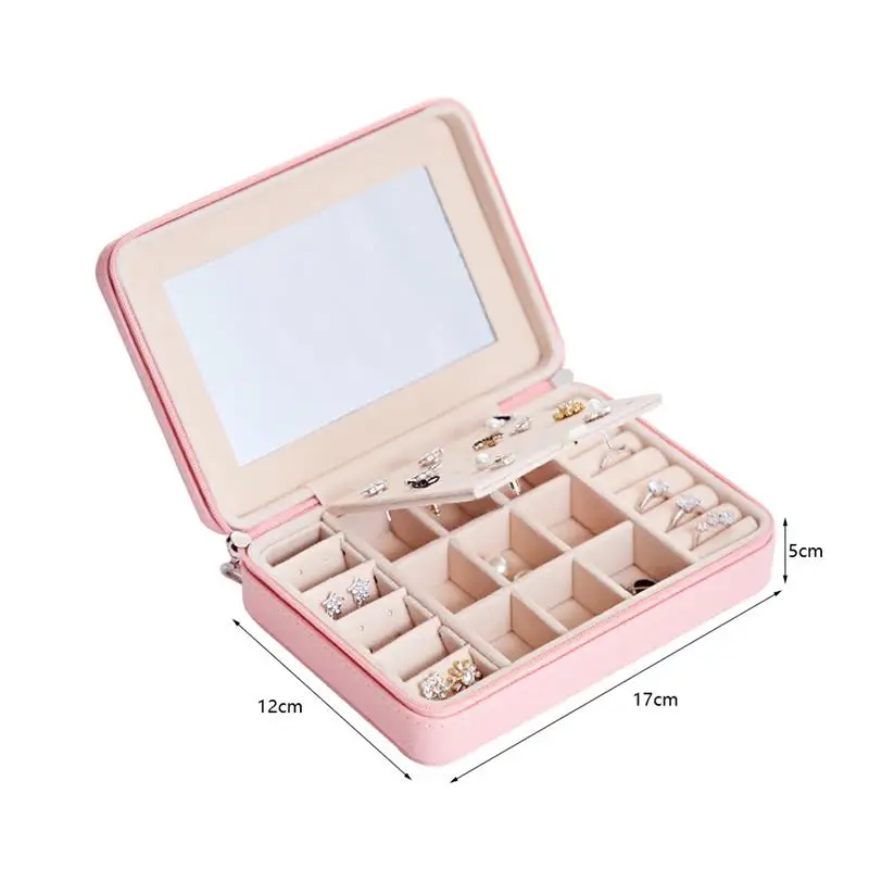 

Jewelry Box PU Makeup Lipstick Ring Earrings Storage Box Travel Cosmetic Jewelry Casket Organizer Beauty Container Necklace Gift