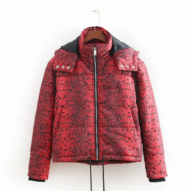 Женские зимние пальто 2019 животный принт змеиной кожи парка теплое Стеганое парки