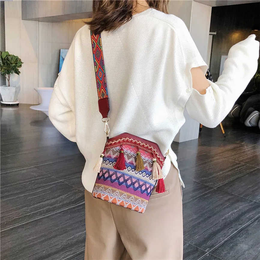Женские сумки через плечо в стиле ретро модные шерстяные тканые с кисточками
