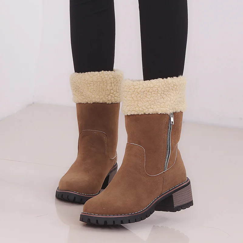 

Women Short Plush Winter Ankle Boots Woman Warm Furry Short Boots 2021 Ladies Casual Low Heels Plus Size Female Zipper Shoes