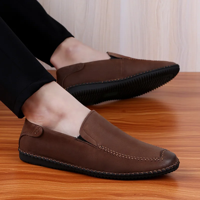 Men Fashion shoes Genuine Leather Casual Loafers Soft Comfortable Breathable Flats Shoes slip on Lightweigh Moccasins | Обувь