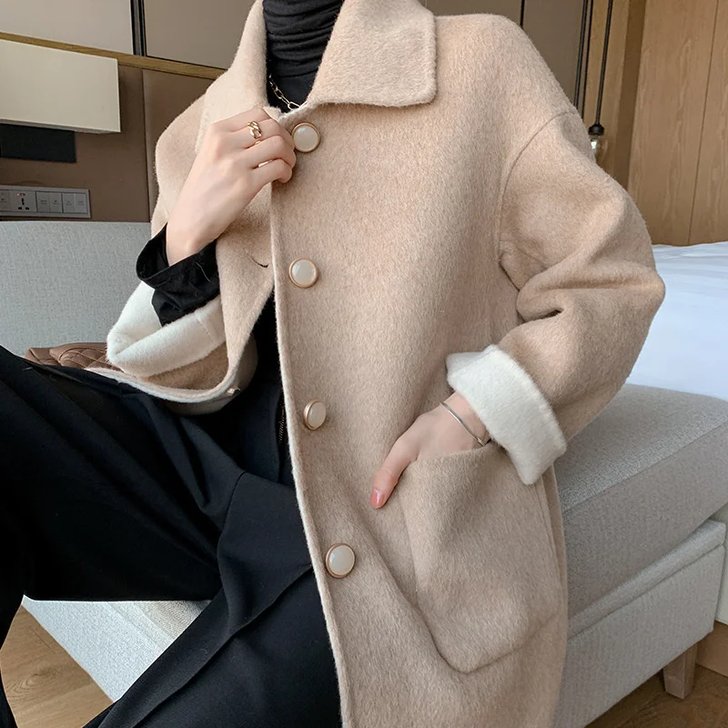 

Double-Sided New 100% Australian Merino Wool Coat For Women Loose High-End Mid Long Autumn Winter Woolen Outerwear